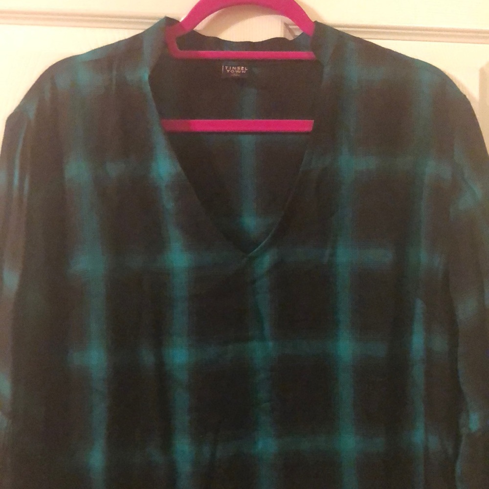 Green abs black plaid top